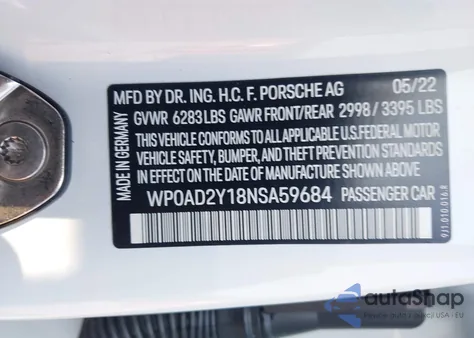 2022 Porsche Taycan Gts from USA, damaged, VIN WP0AD2Y18NSA59684